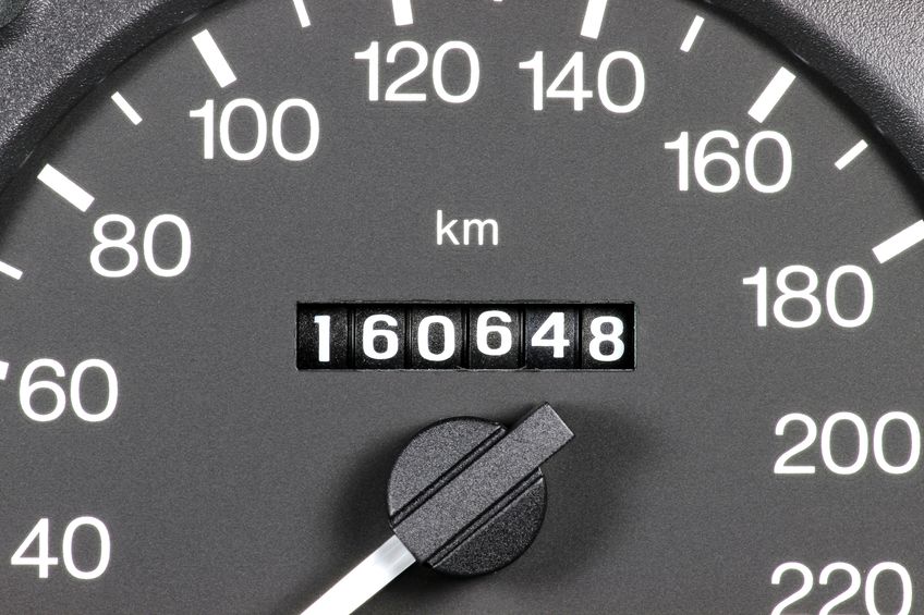 52074414 - odometer of used car showing mileage of 160648